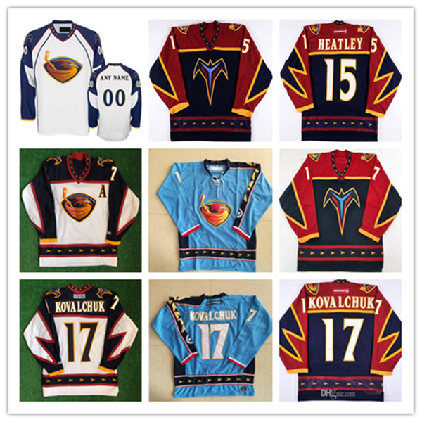Vintage Atlanta Thrashers Hockey Jerseys 15 Dany Heatley 17 Ilya Kovalchuk Zach Bogosian Marian Hossa Kari Lehtonen Johan Hedberg Stitched Blue Navy