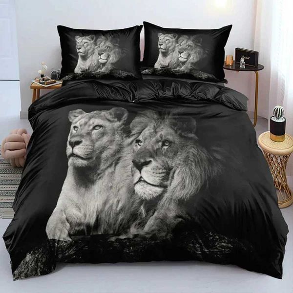 Black Lion Down Duvet Cover Animal Bedding Pillow 3-piece Bedding Single-Double King Size 1-piece Comfortable 2-piece Pillowcase Y240930