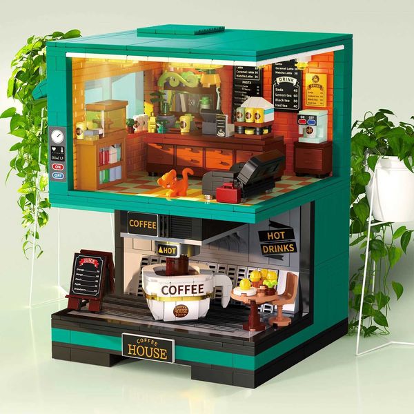 Building block Coffee House Ci Street View Architectural Model Building Blocks Coffee Shop Bricks Toys Decoration Kids Gift Christmas Gifts
