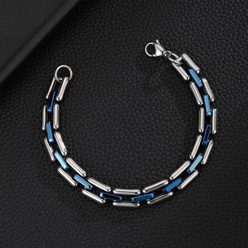 TEMU 's Steel Durable 2 Tone Bracelet, Blue, Casual And Fashionable, Suitable For Daily Wear And Formal Occasions