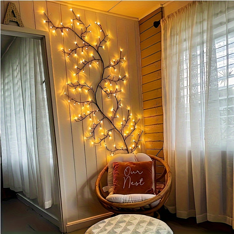 TEMU 6-foot Flexible Brown Vine With 96 Led Flashing Willow Fairy Lights - Usb-powered, 8 For Wall, Desktop, Stairs, Wedding And Valentine's Day