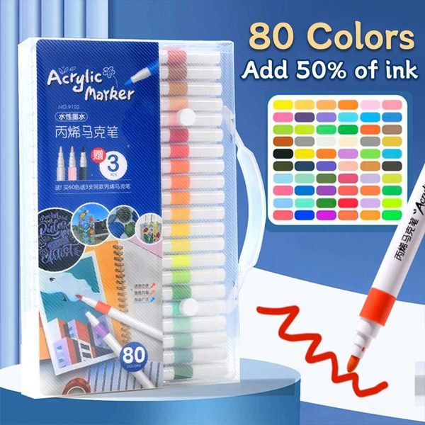 Watercolor Brush Pens 12-80 Colors Acrylic Marker Rock Painting Set for Kids Stone Paint Pens Set Ceramic Glass Fabric Wood Manga Art School