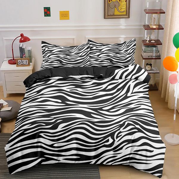 Zebra Pattern 2-3 Pcs Duvet Cover Set Black and White Bedding Sets Queen-King Size Black and White Comforter Set Home Textile