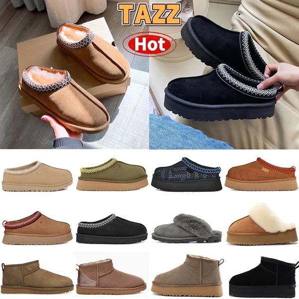Tazz Slippers Tasman Platform Australian Boots Sliders Designer Sandals Women Men Mustard Ultra Mini Chestnut Genuine sheepskin wool High qu