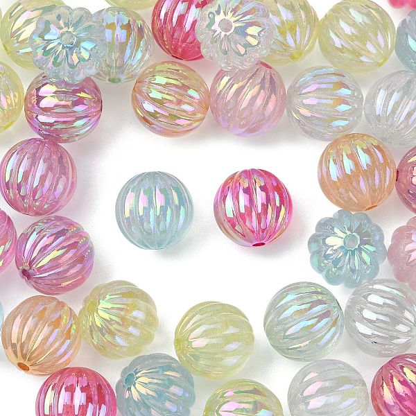 50pcs perles acryliques irisées arc-en-ciel placage uv