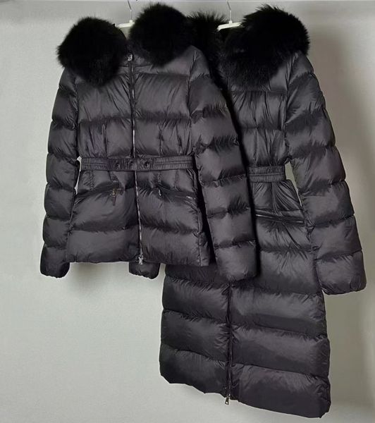 Womens Jacket Black Long Designer Winter Jackets Down Long Coats Real raccoon hair collar Warm white Fashion Parkas With Belt Lady Down Coat