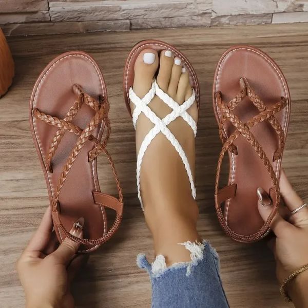 Woven Women&#039;s Flat Sandals European American Fashion Lightweight Comfortable Casual Outdoor Vacation Beach Shoes de00