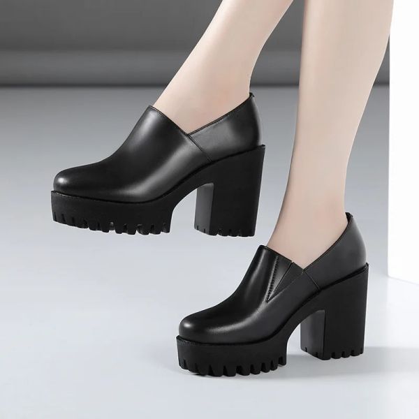 Mouth Deep Casual Single Women&#039;s Heels New Big Size43 Plush Thick Bottom Waterproof Platform Formal Work Women Shoes 558f