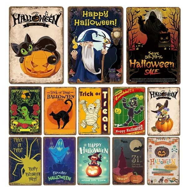 Happy Halloween Scary Ghost Festival Metal Painting Poster Vintage Metal Tin Sign Decor Plate Home Kitchen Bar Wall Signs Plaques Decoration