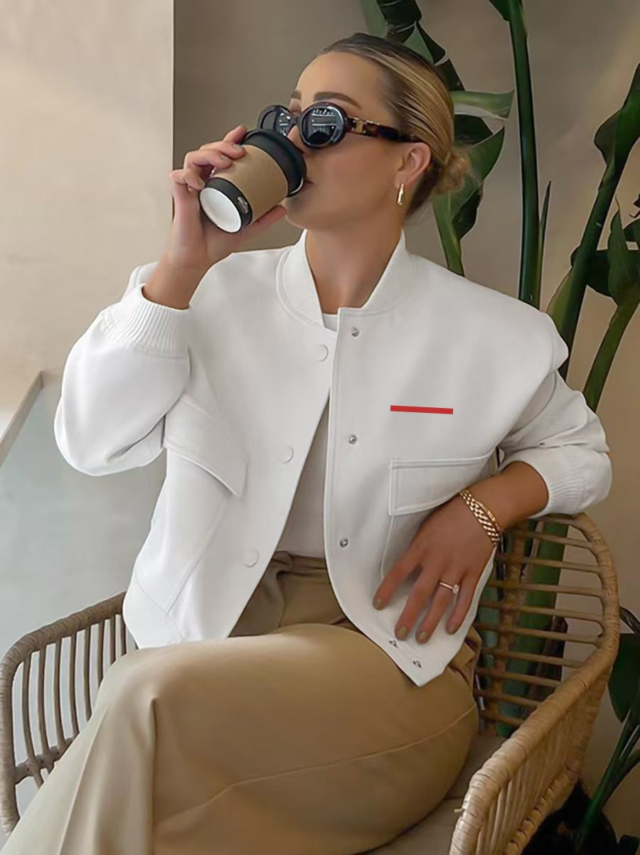 Women jacket coats fashion short jacket Women&#039;s Clothing designer jacket New standing collar long sleeved black casual baseball jacket