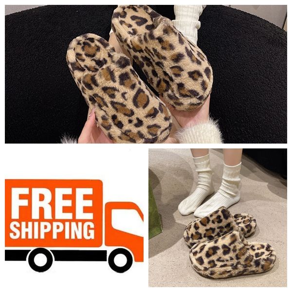 Slippers warm fur sandals winter woolen sandal wear new cotton autumn winter comfortable high-quality Retro walking Flat bottom simple leopa