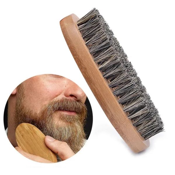 UPS Hair Bristle Brush Natural Boar Shaving Comb Men Face Mustache Round Wood Handle Handmade Beard Brushes Z 5.24