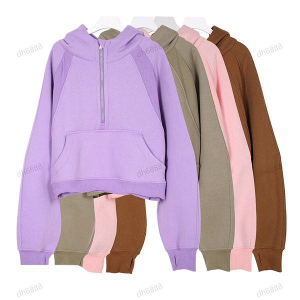 Half Zip Hoodie Womens Yoga Suit Designer Hooded Sweatshirt Ladies Sportswear Outdoor Sports Jogging Hoody Thick Long-sleeved with Fleece