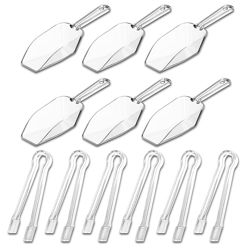 TEMU 12pcs Clear Plastic Serving Tongs Set With 6 Serving Tongs And 6 Mini Kitchen Scoops - Ideal For Candy, Dessert, And Ice Buffet, Dessert Serving