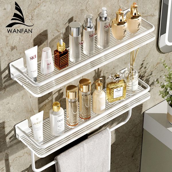 Bathroom Shelves White Bathroom Shelf Without Drilling Makeup Organizer Mental Corner Shelf Shampoo Storage Shelf Shower Wall Rack Bathroom8