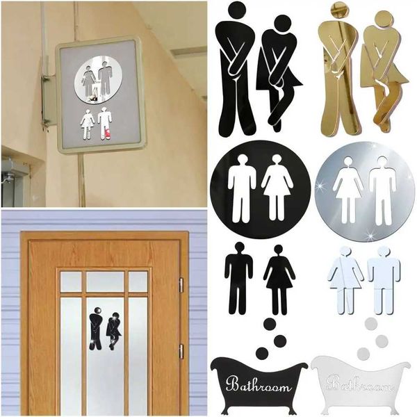 3D Mirror Wall Sticker DIY Wall Stickers Decals Funny Door Entrance Sign Kids Men Women Bathroom Bar Home Decor Y240730