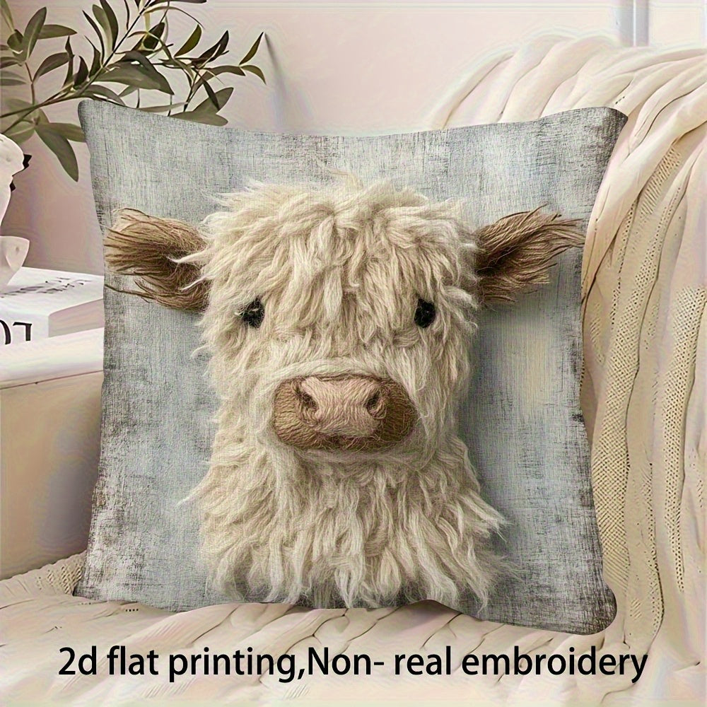 TEMU 1pc Highland Cow Plush Pillowcase - 17, 72x17, 72 Inch Soft Smooth Polyester, Single-sided Printed Design, Zipper Closure, Machine Washable, No