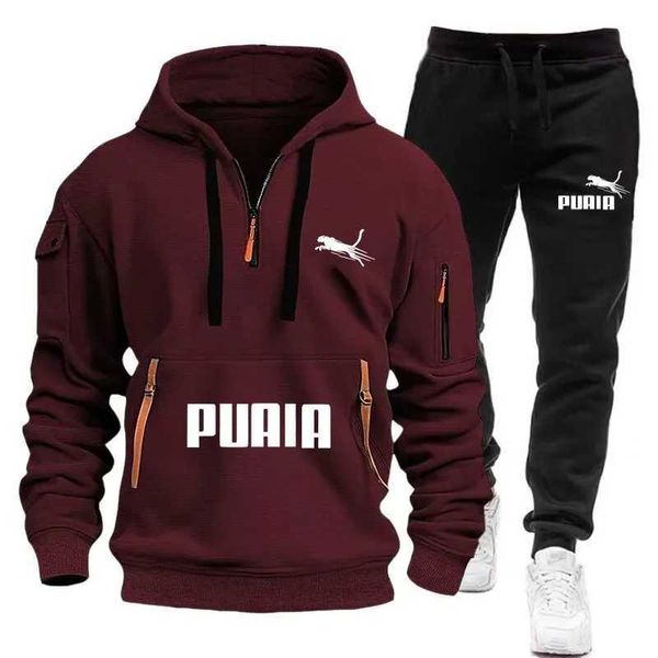 MONOS MONS SORTE CASual Zipper moletom com capuz+calça esportiva Conjunto de duas peças Mens Autumn e Winter Diário Casual Jogging Sports Se