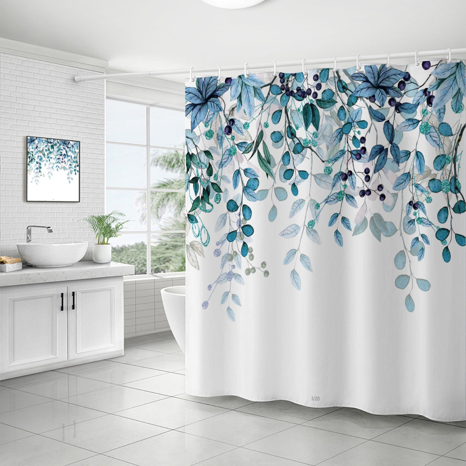 YL-37121 digital shower curtain cross-border plant flower waterproof polyester bathroom four-piece set dry and wet separation moisture-proof