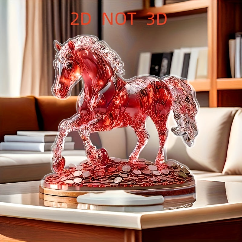 TEMU 2d Flat Elegant Crystal Horse Statue With Acrylic Base, Vintage Style Animal Theme Decorative Sign And Plaque, Desktop Display For Office,
