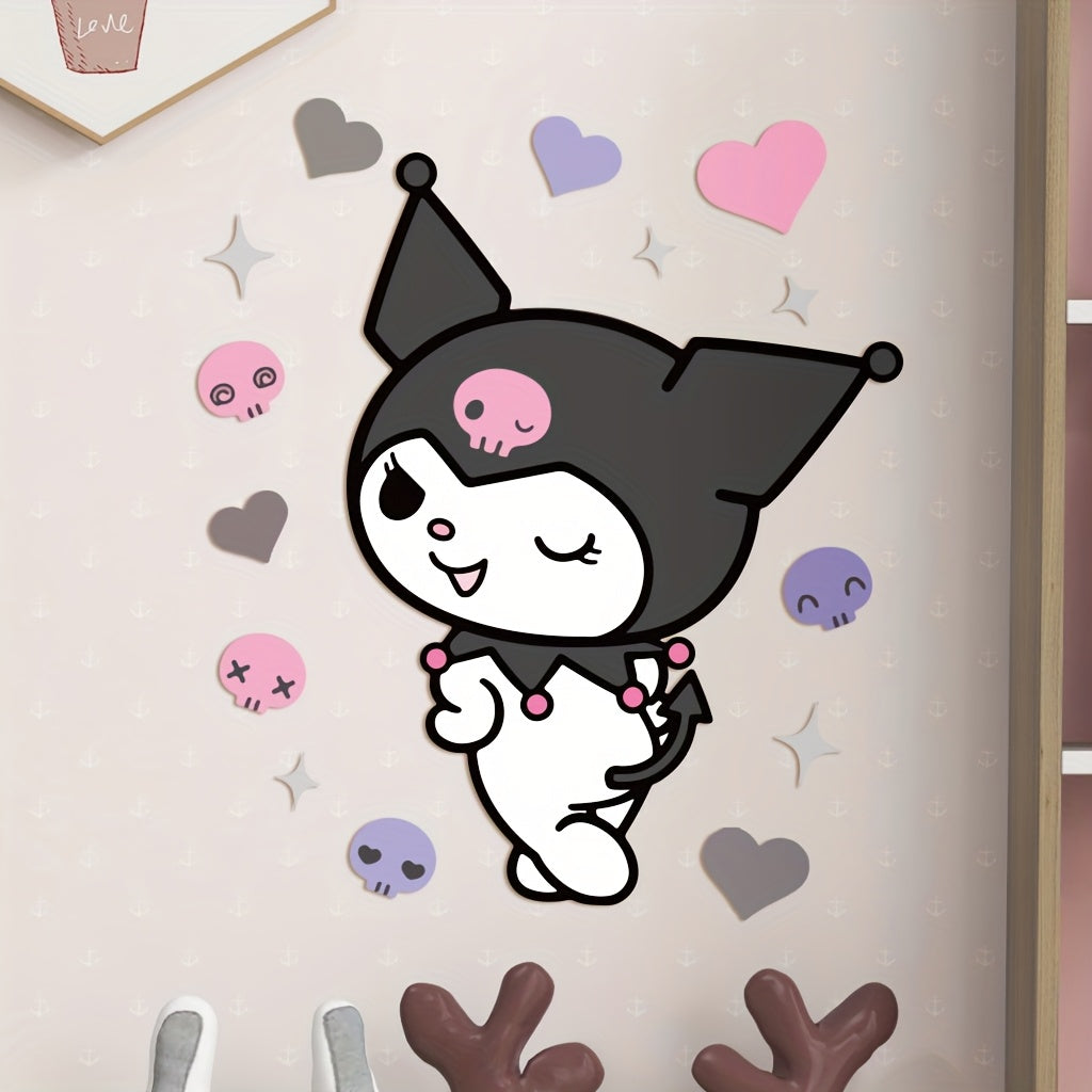 TEMU 1pc Kuromi Vinyl Wall Decal - Cute Black & White Character Design With Pink Accents, Reusable Self-adhesive Sticker For Bedrooms, Study Rooms &