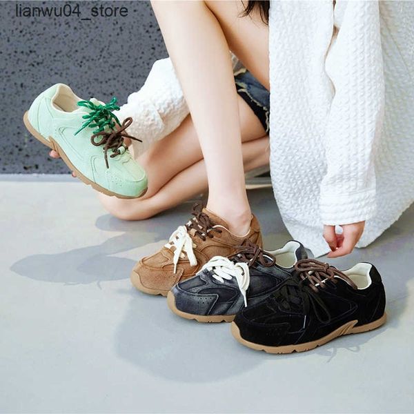 Casual Shoes Womens Genuine Leather Retro Sneakers Stylish Contrast Flat Casual Shoes H250110