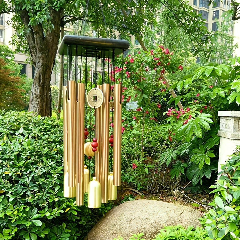 TEMU 12 Golden Tubes Wind Chimes For Outside Deep Tone Wind Chimes For Outside Memorial Wind Chimes Supplies Aluminum Alloy Tubes For Outdoor Garden