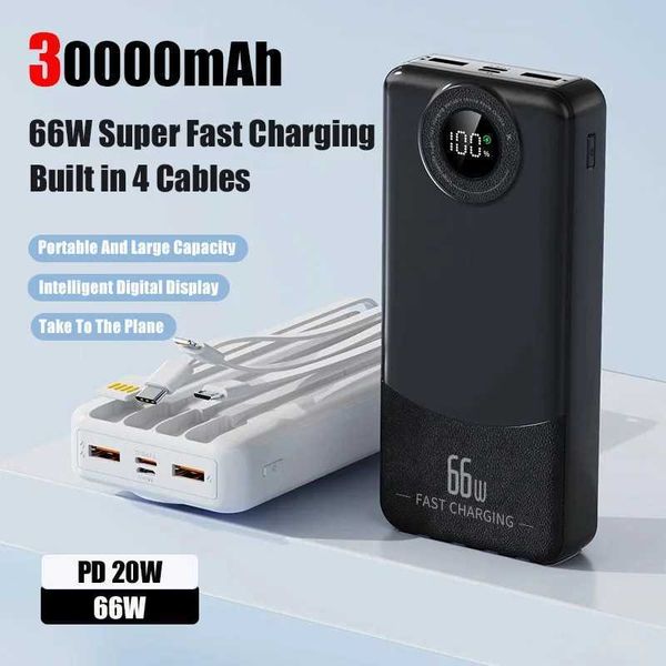 30000mAh Large Capacity Portable Power Bank With 4 Power Cords porting 66W Fast Charging Suitable For IPhone Z250208