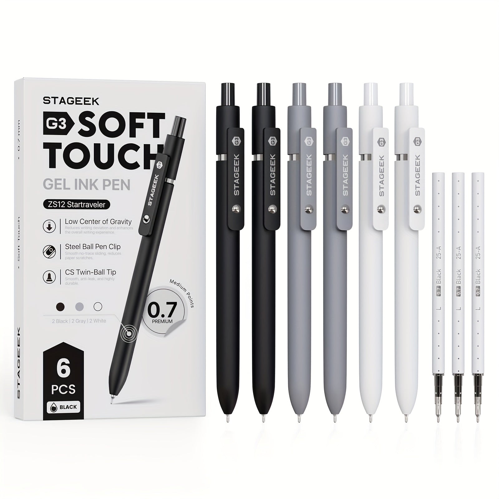 TEMU Black Gel Pens, Fine Point Smooth Writing Pens With 3 Extra Refills, Quick Ink Pens For Journaling, Office, Note Taking