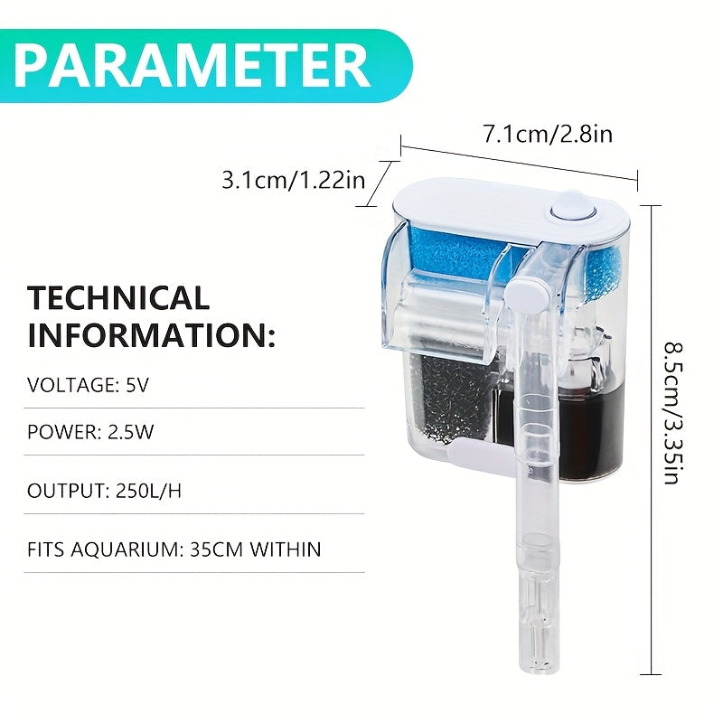 TEMU Aquarium Hang On Filter - Power Waterfall Suspension Oxygen Pump - Submersible Hanging Wall Mounted Fish Tank Filtration Water (5 Gal), Without
