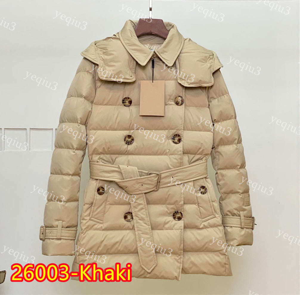 Womens Mid Long Down Jacket Warm Lightweight Slim Fit Fashion Belted Coat Luxury Premium Outerwear Natural White Goose Down Filling Elegant Puffer w