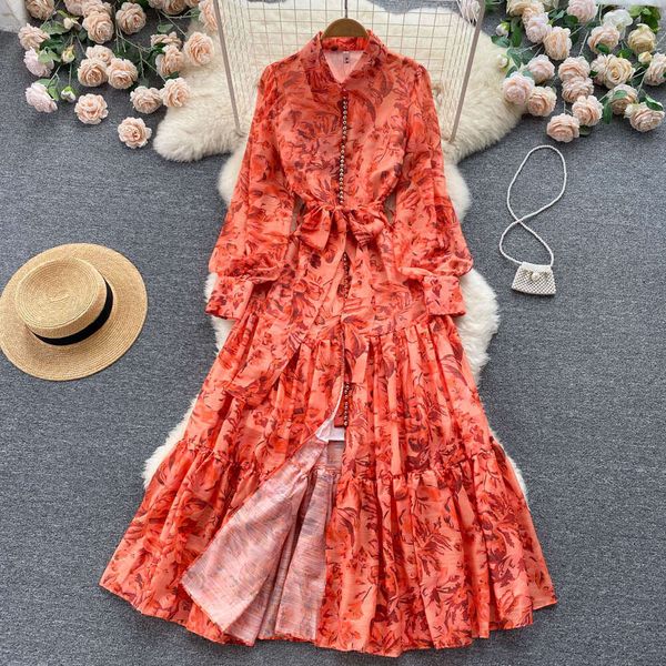 Dressed High Cold Royal Sister Womens Spring Autumn New Style Lace Up Waist for Slim and Elegant Style, Large Swing Long Dress High Waist Dr
