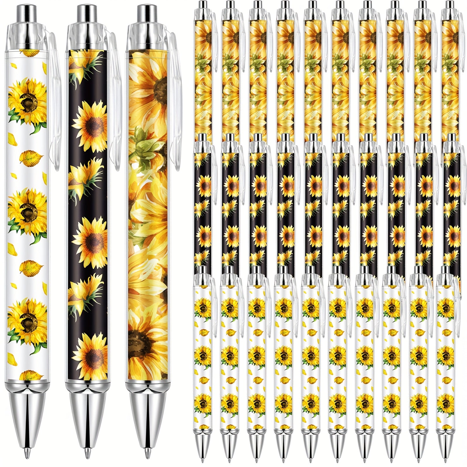 TEMU 30pcs Sunflower Ballpoint Pens Flower Pens Retractable Yellow Pens Plant Pens Creative Floral Gel Ink Pen Black Ink Medium .0mm Pens For School