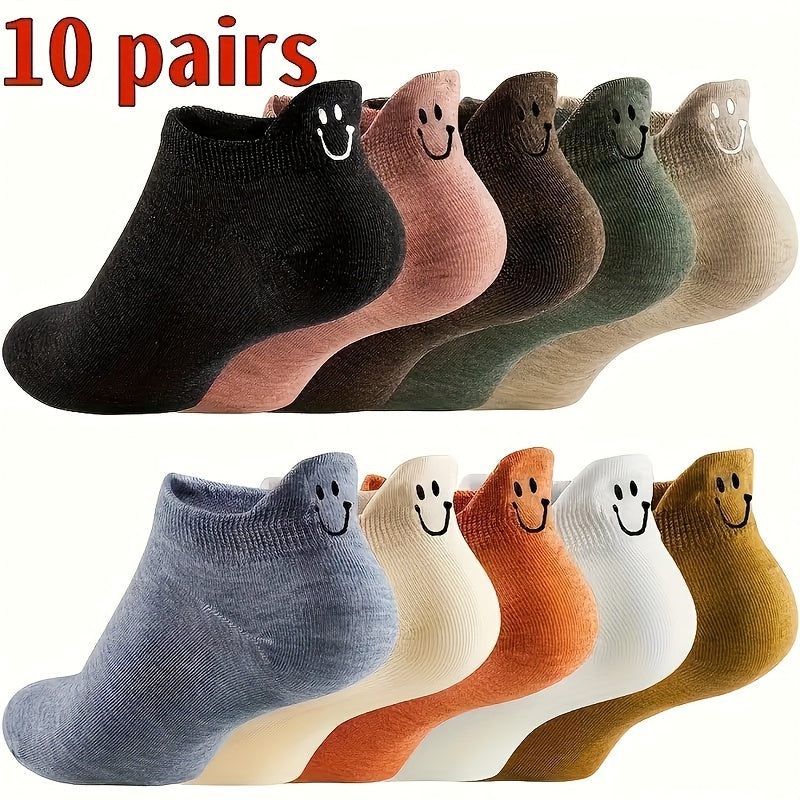 TEMU 10 Pairs Of Embroidered Socks, Minimalist Low-cut Socks For Women, Casual Soft Fabric Multiple Colors, Ruffle Socks, Everyday Hosiery,