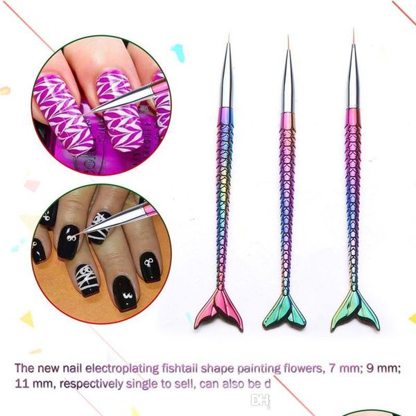 Dotting Tools 3 Pcs-Set Mermaid Nail Art Pen Fish Design Stainless Steel Painting Drop Delivery Health Beauty Salon Dht4A