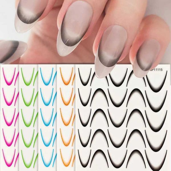 New French Nail Stickers White Gradient Color Line Design Self-adhesive Ail Tips Guides For DIY Nail Art Decals DecorationXJ250120