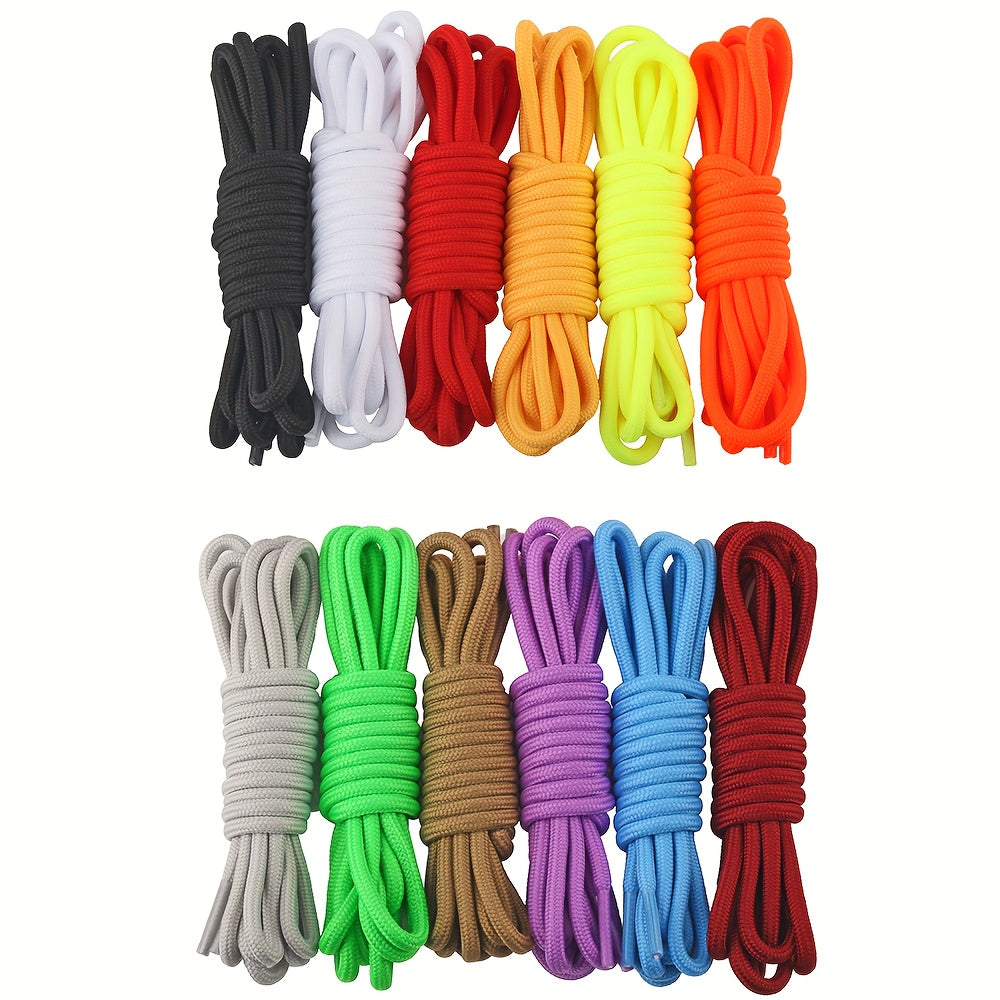 TEMU 12 Pairs Per Pack, 24 Spools Of Round Shoelaces With A Thickness Of 5mm, Color, Suitable For Sneakers, Boots, Skateboards, Hiking, Sports, And
