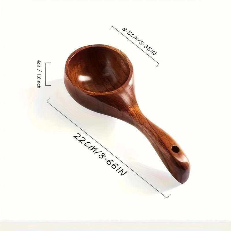 TEMU 1pc Solid Wood Cork Scoop - Large Rice Spoon With Short Handle For Measuring, , And Serving Cereal, Flour, Soup