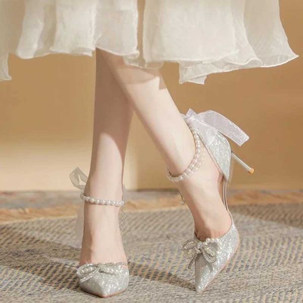 High Quality Womens High Heel Sandals Summer Fi Bow Pearl Womens Pointed Toe Pump Elegant Womens Party Sandals Womens Shoes T241024
