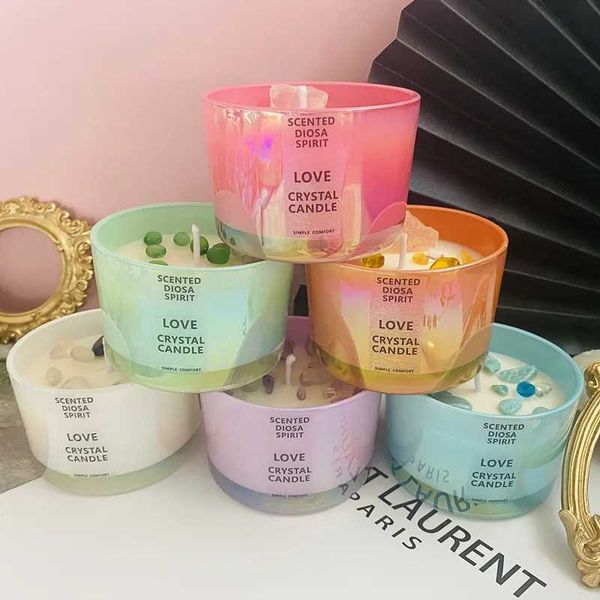 Fragrance Candles Crystal Stones Mineral Glass Cups Dried Flowers Aromatherapy Candles Family Wedding Birthday Party Decoration M250106