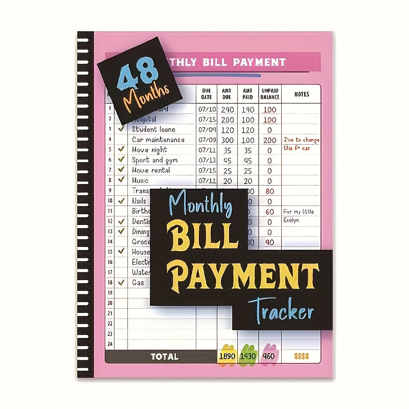 TEMU 1 Monthly Bill Payment Tracking Notebook - 48 Months List Organizer, Suitable For Adults, Bill Record Management, Family Tool, Spiral Binding