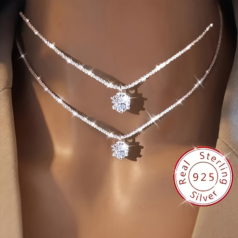 TEMU Pack Of 2 925 Sterling Silvery Women's Wedding Necklaces, Promise Necklace, Eternal Necklace, , Valentine's Day, Gift For Ladies