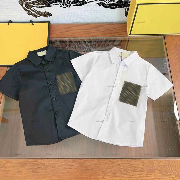 Luxury Child Shirt Contrast letter printed pocket baby short sleeved Size 110-160 CM kids designer clothes girls boys Blouses