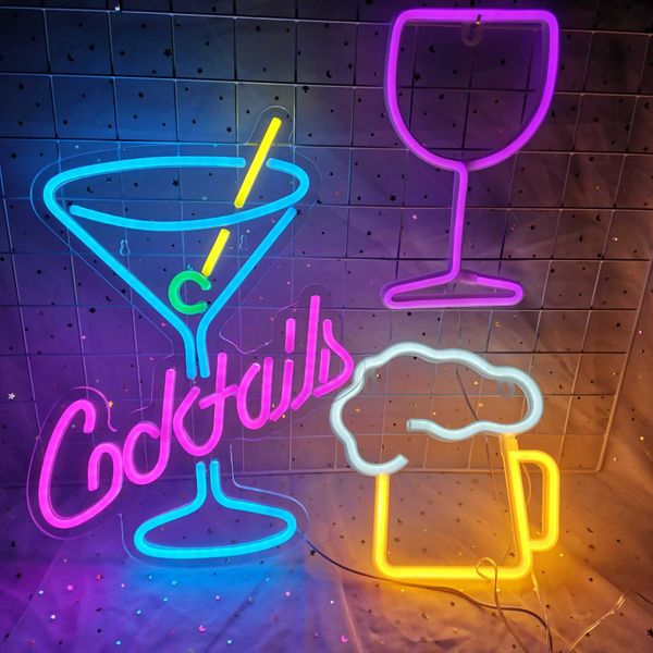 Cocktail Bar Beer LED Neon Sign Art Wall Lights for Beer Bar Decor LED Neon Light for Party Pub Night Club Man Cave Decor USB Z241130