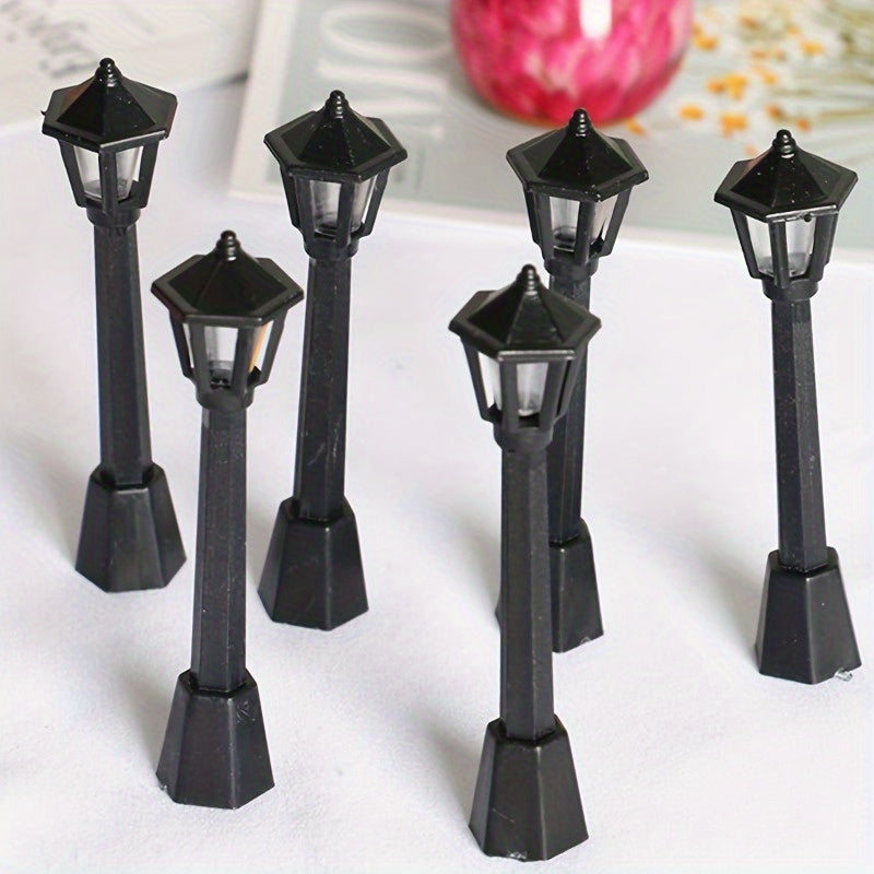 TEMU 6pcs Miniature Street Lamp Set, Plastic Dollhouse Desktop Ornaments, Indoor & Outdoor Decorative Simulation Lamps For Room Types, Creative Gift