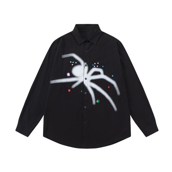 Shirts Streetwear Harajuku Spider Graphic Print Long Sleeve Cotton Shirt Coat Men Fashion Long Sleeve Button Blouses Top