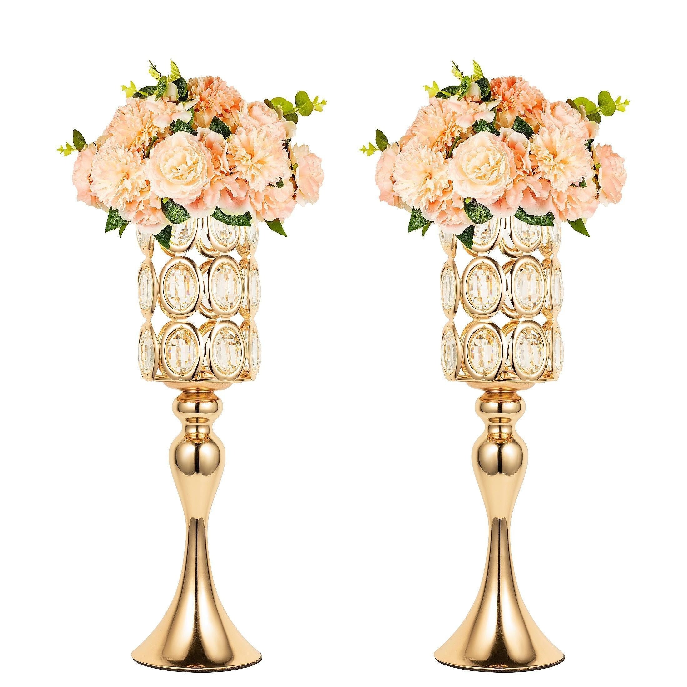 TEMU 2pcs Table Vase, 18-inch Tall Golden-silvery Metal Flower Stand Centerpiece For Wedding Party Reception Home Decoration
