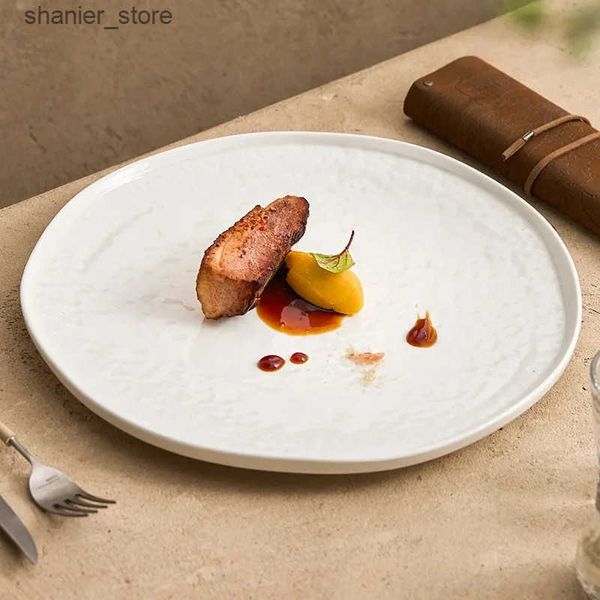 Dishes Plates European White Porcelain Round Plate Restaurant Western Tableware Delicate Dinner Flat Beef Pasta Plate Kitchen Utensils L2409