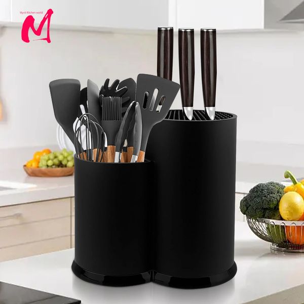 Knife holder Multi-Function Utensil stand Knife Block PP Flatware Drainer Storage Box Spoon Fork Kitchen Organizer Rack 241209