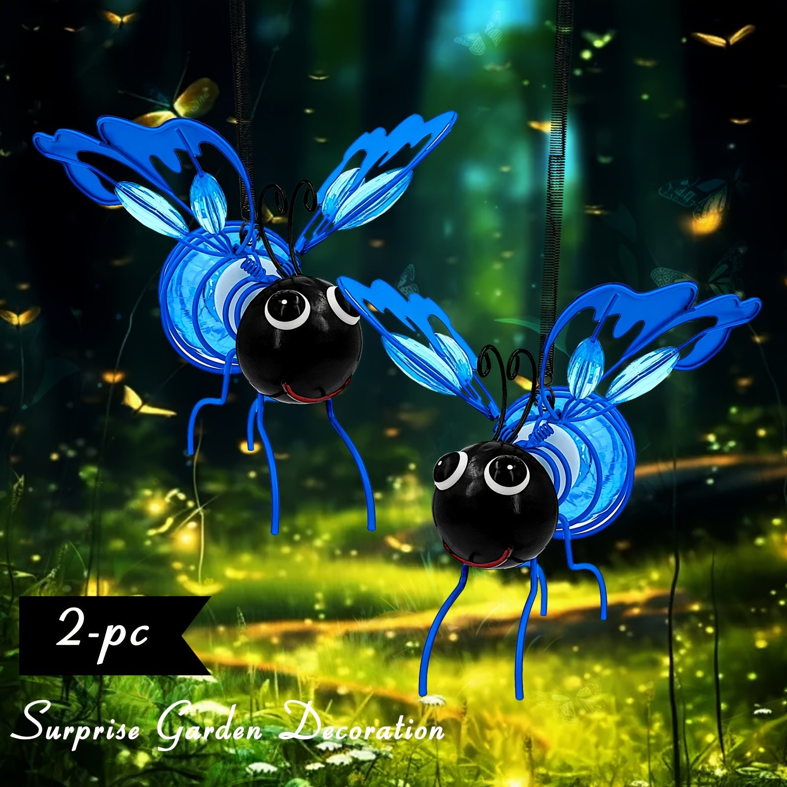 TEMU 2-pc Solar Garden Lantern Solar Hanging Metal Light Outdoor Decorative Led With Bouncy Springs Lights Bug Tabletop Lanterns Lamp For Yard Art